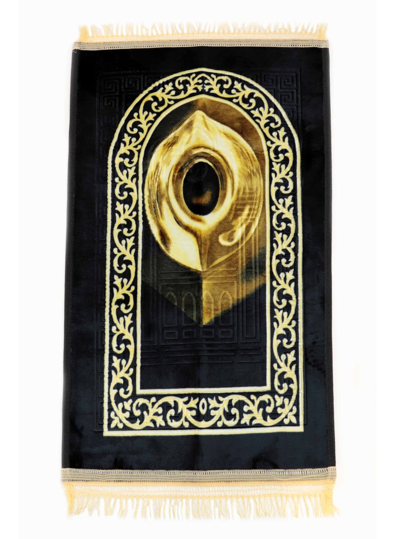 سجادتي باكج 1+1 سجادة صلاة الحجر الأسود،تصميم مستوحى من جدار الكعبة المشرفة، ناعمة ومريحة للاستخدام اليومي في المنزل والمسجد، خفيفة وسهلة الحمل مثالي لهدايا رمضان والعيد، مقاس 70×110 سم، باللون الأسود - Image 3